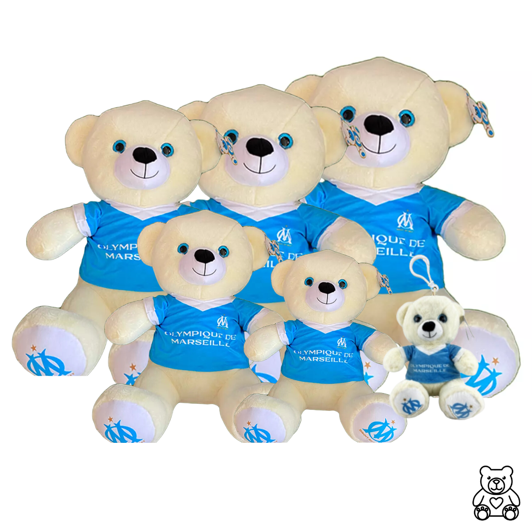 Peluche ours blanc OM (6 tailles) - Peluches Pas Chères